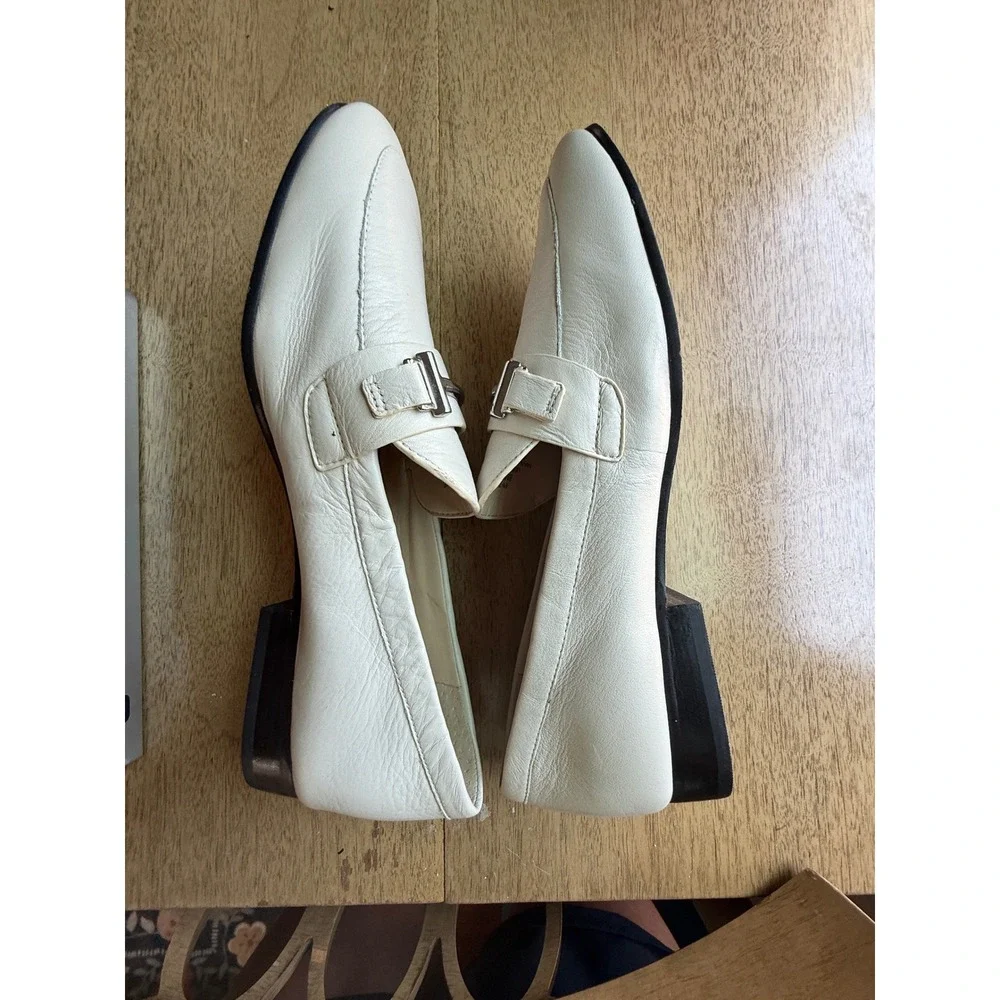 Enzo Angiolini Tatye Cream Leather Bit Loafers Silver Hardware Flats Womens 8M